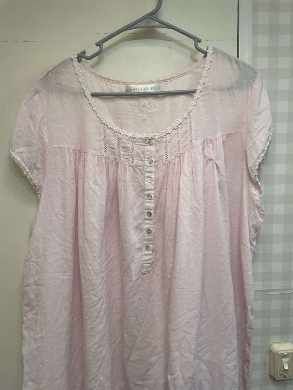 Eileen West Pale Pink Cotton Nightgown with Lace Trim